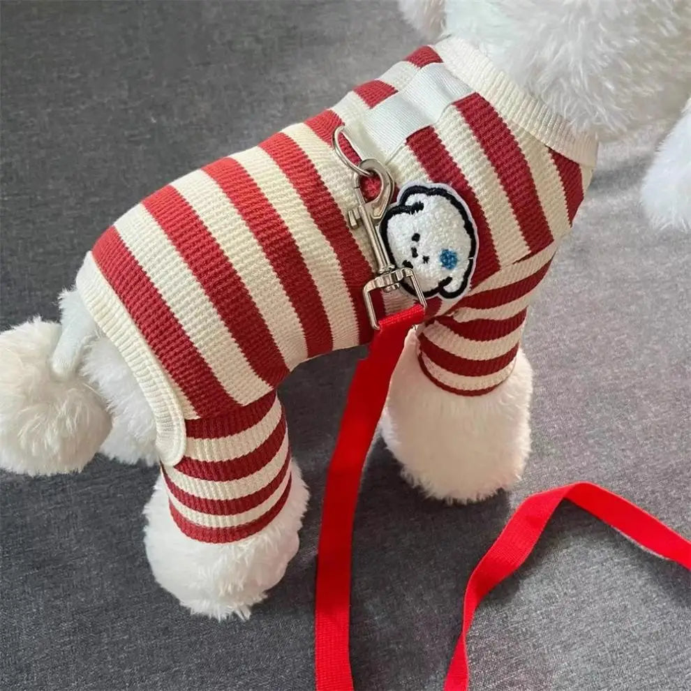 Roupa para Cães de Estimação para Outono e Inverno, Adequada para Filhotes Pequenos com Quatro Patas e Listras Quentes
