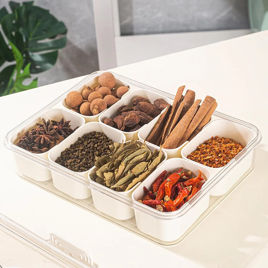 Bandeja de Servir Dividida com Tampa, Recipiente para Armazenamento de Alimentos, Caixa de Lanches, Recipientes para Lanches com 8 Compartimentos, Recipientes para Armazenamento de Frutas