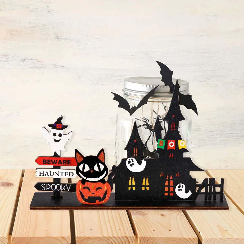 Decoração de mesa de Halloween, logotipo central de abóbora de madeira para casa assombrada, decoração assustadora de Halloween para mesas de reuniões familiares - Kasa & Pet
