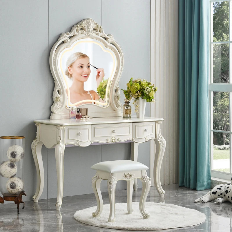 European Decor Makeup Vanity Desk Wooden Drawer White Black Makeup Vanity Desk Mirror Corner Komody Master Bedroom Furniture