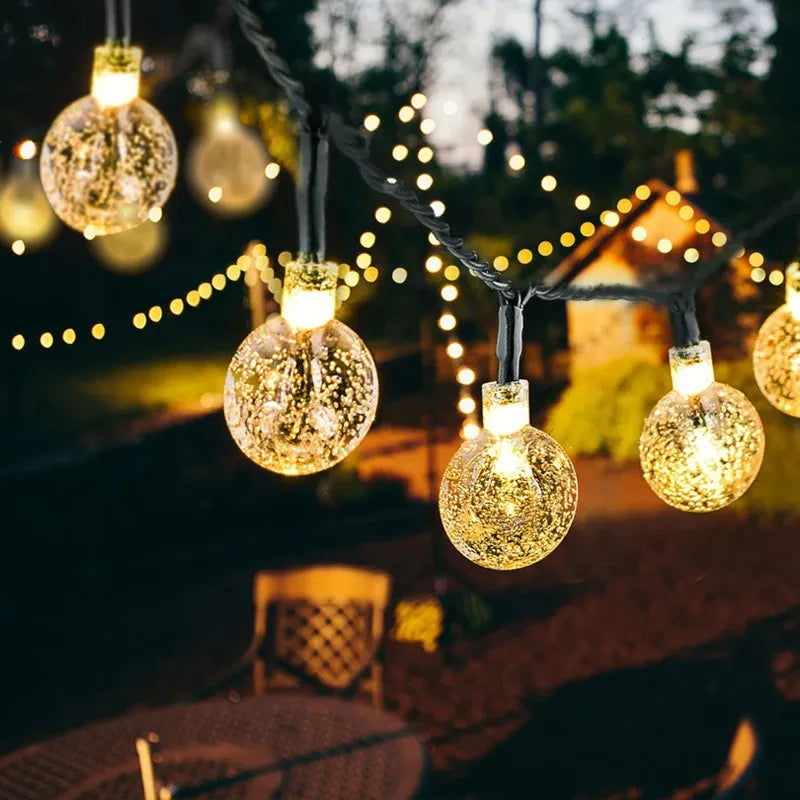 Solar led bola de cristal luz da corda 10m à prova dwaterproof água luzes fadas natal casamento guirlanda jardim gramado árvore decoração ao ar livre