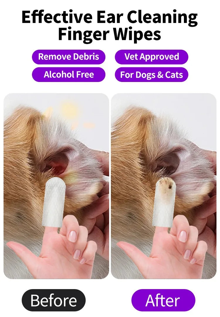 Produtos de Limpeza para Animais de Estimação: Lenços para Limpeza de Ouvidos, Cuidados Auriculares, Pontas de Dedo para Remoção de Ácaros, Produtos para Limpeza de Ouvidos de Cães e Gatos