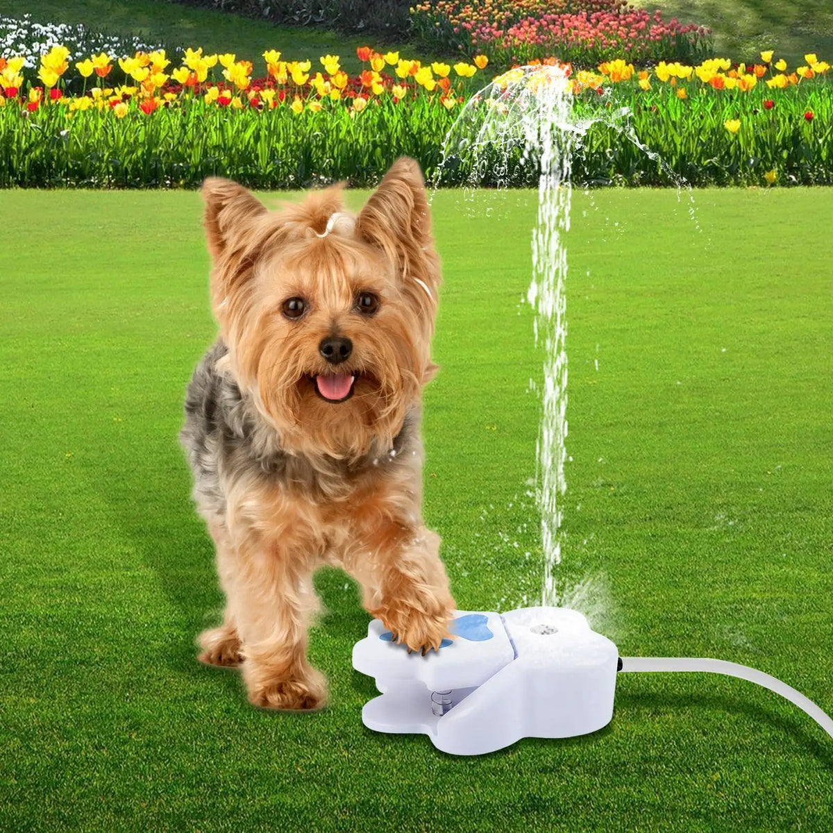 Fonte de Água para Animais de Estimação com Ativação por Pisada, Bebedouro para Cães, Sprinkler para Filhotes, Dispensador de Água para Animais de Estimação para Jardim Externo