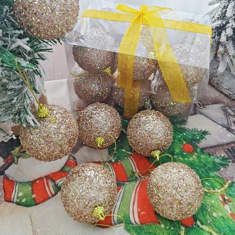 6cm champanhe ouro glitter bolas de natal diy árvore de natal pendurado pingentes de bola brilhante para decoração de festa de ano novo ornamentos