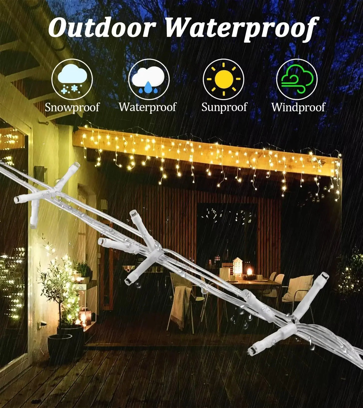 Decorações de Natal 2026: Guirlanda de Estrelas 4M (L) x 0.4/0.5/0.6M (A) com Luzes Piscantes (Branco Quente + Branco Frio) 8 Modos LED Festoon