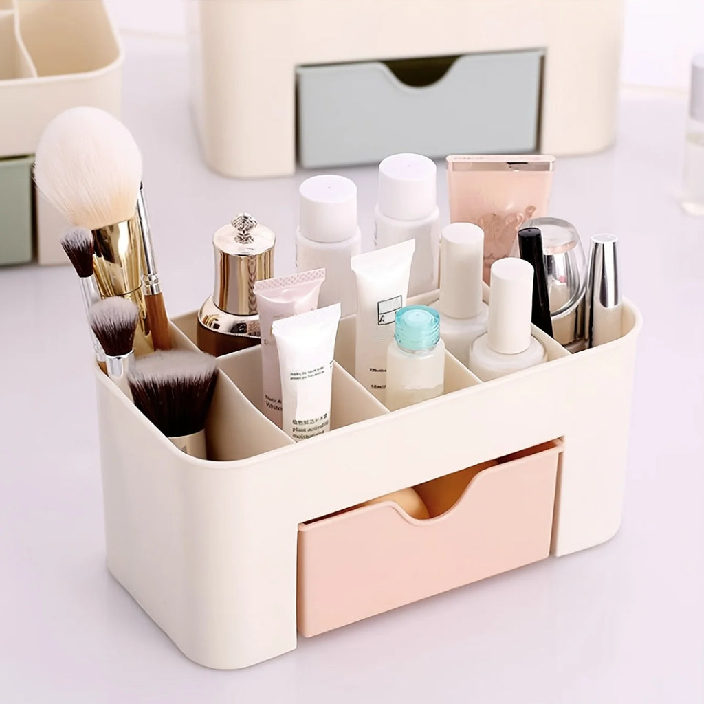 Organizador de Maquiagem com 1 Gaveta, Organizador de Mesa, 6 Compartimentos, Caixa de Armazenamento de Cosméticos para Esmalte, Batom, Pincéis, Joias