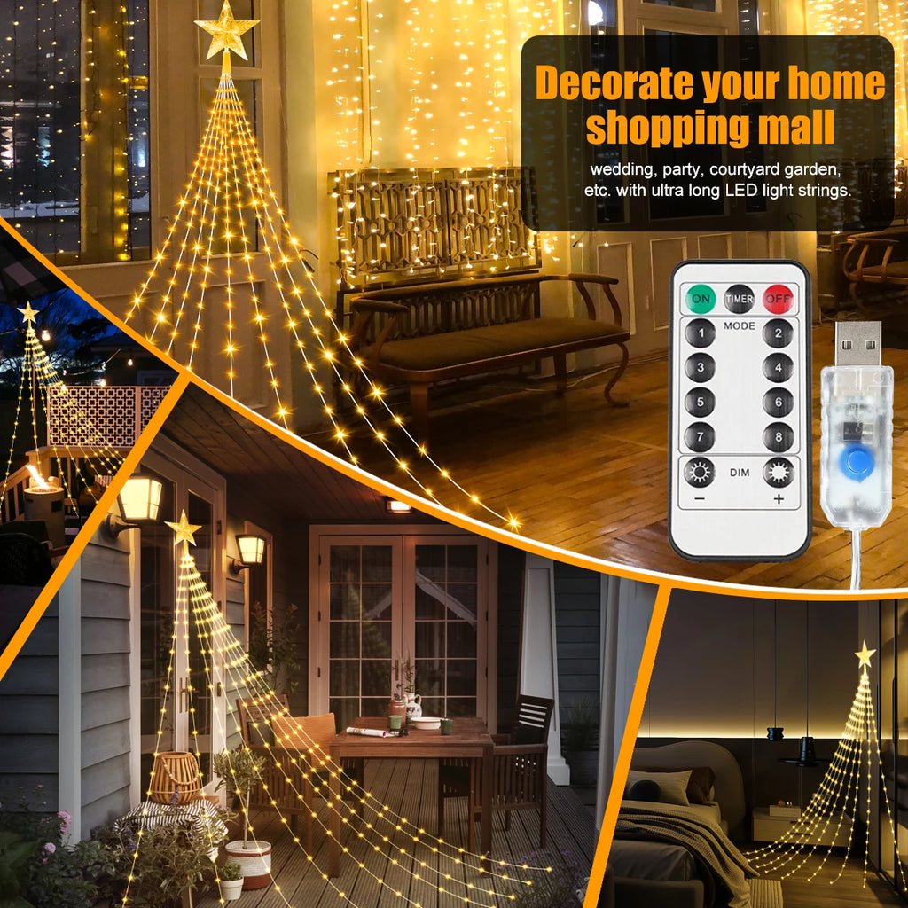 Luzes de Natal 203LED/282LED com 8 Modos, Luzes de Fada à Prova d'Água USB para Decorações de Interiores, Exteriores, Jardins, Casamentos e Festas