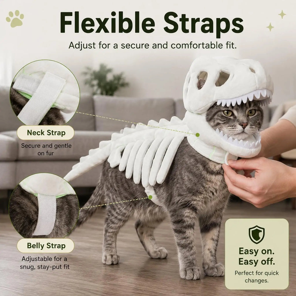 Fantasia de Esqueleto de Dinossauro para Gatos, Roupas de Fantasia para Animais de Estimação, Fantasia de Dinossauro para Festa de Halloween