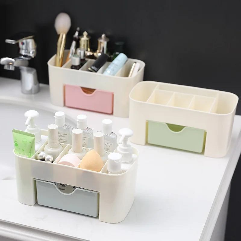 Organizador de Maquiagem com 1 Gaveta, Organizador de Mesa, 6 Compartimentos, Caixa de Armazenamento de Cosméticos para Esmalte, Batom, Pincéis, Joias
