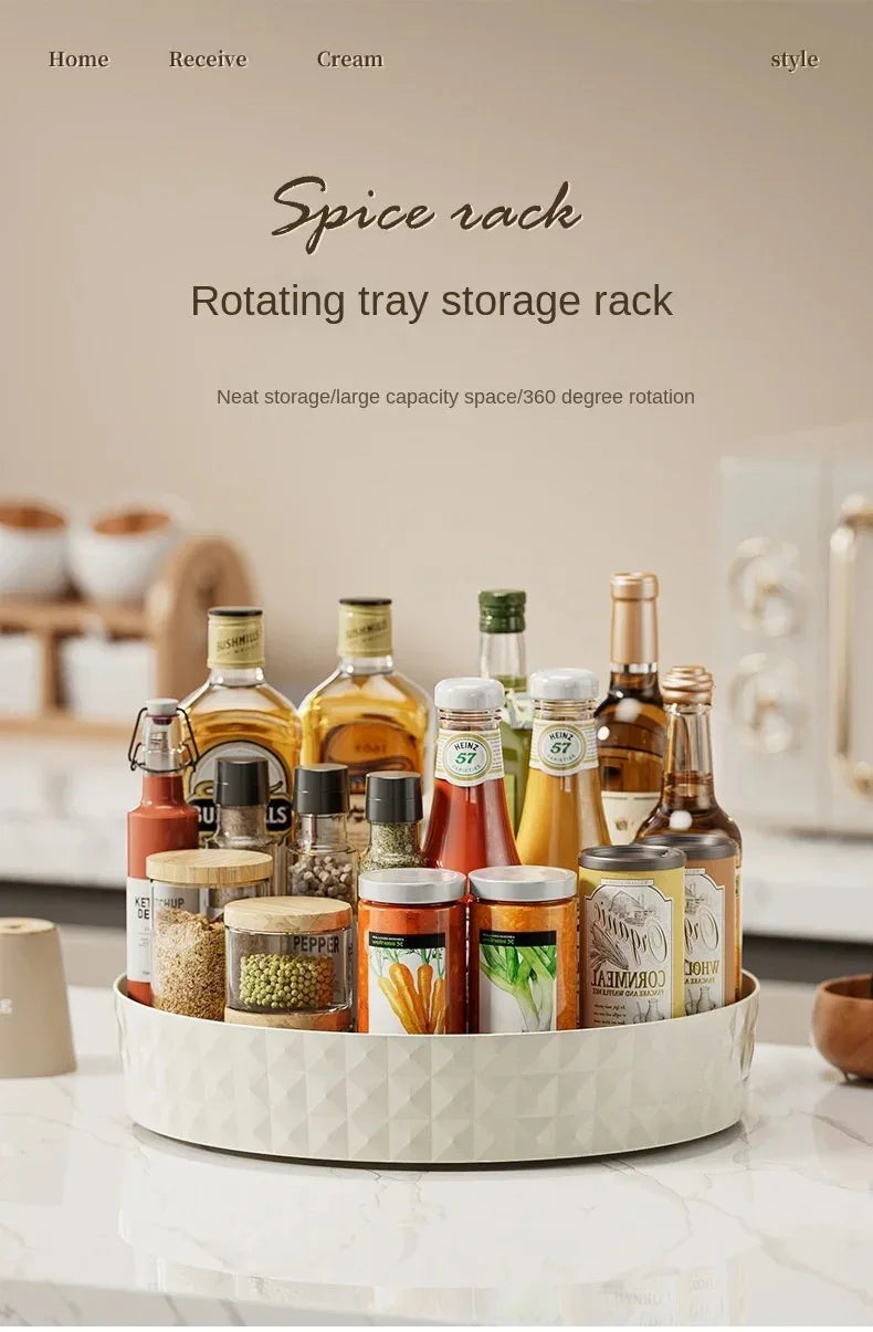 Organizador giratório de rack de especiarias para cozinha, armazenamento de cosméticos, solução conveniente e que economiza espaço para apartamentos e dormitórios universitários