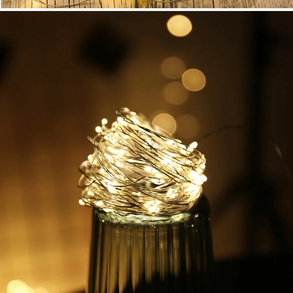 1 pçs 1m 2 3m 5m fio de cobre led luzes da corda iluminação do feriado guirlanda de fadas para a árvore de natal festa de casamento decoração natal