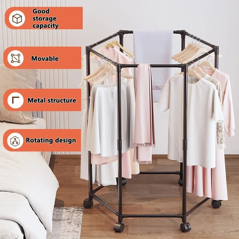 Cabides, rack de secagem de roupas com rodas, varal que economiza espaço para casa, construção de metal resistente, para varanda, sala de estar