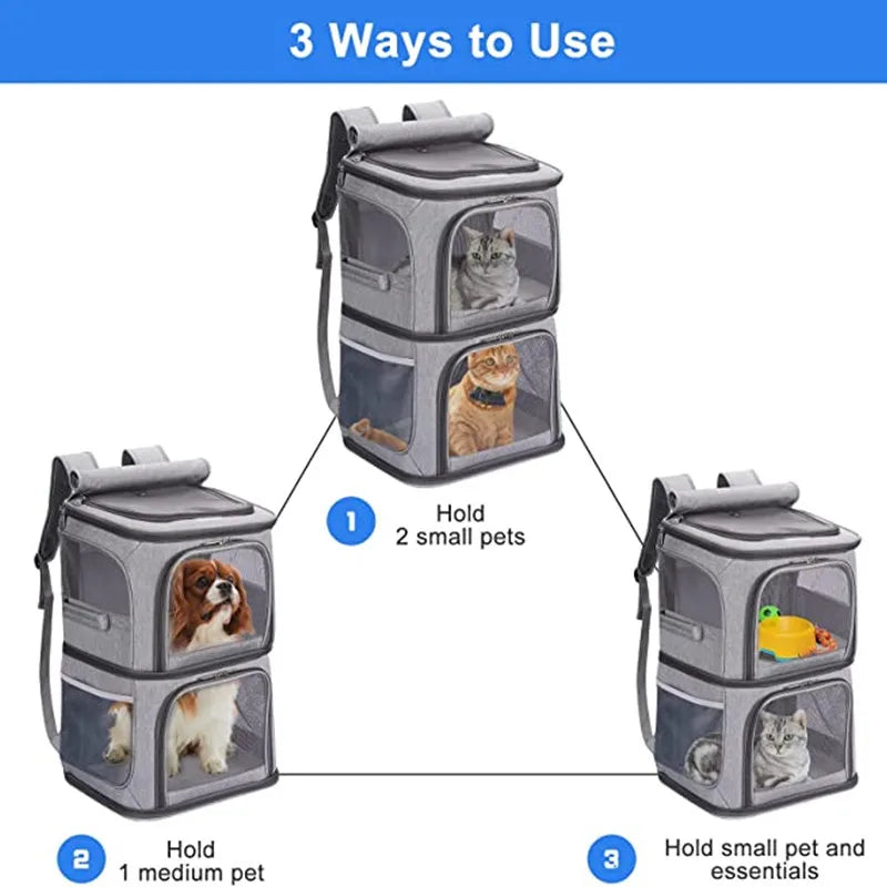 Suprimentos para Animais de Estimação, Bolsa para Animais de Grande Capacidade, Dupla Camada, Fácil de Transportar, Mochila para Dois Gatos, Bolsa Dobrável de Tecido Oxford para Cães