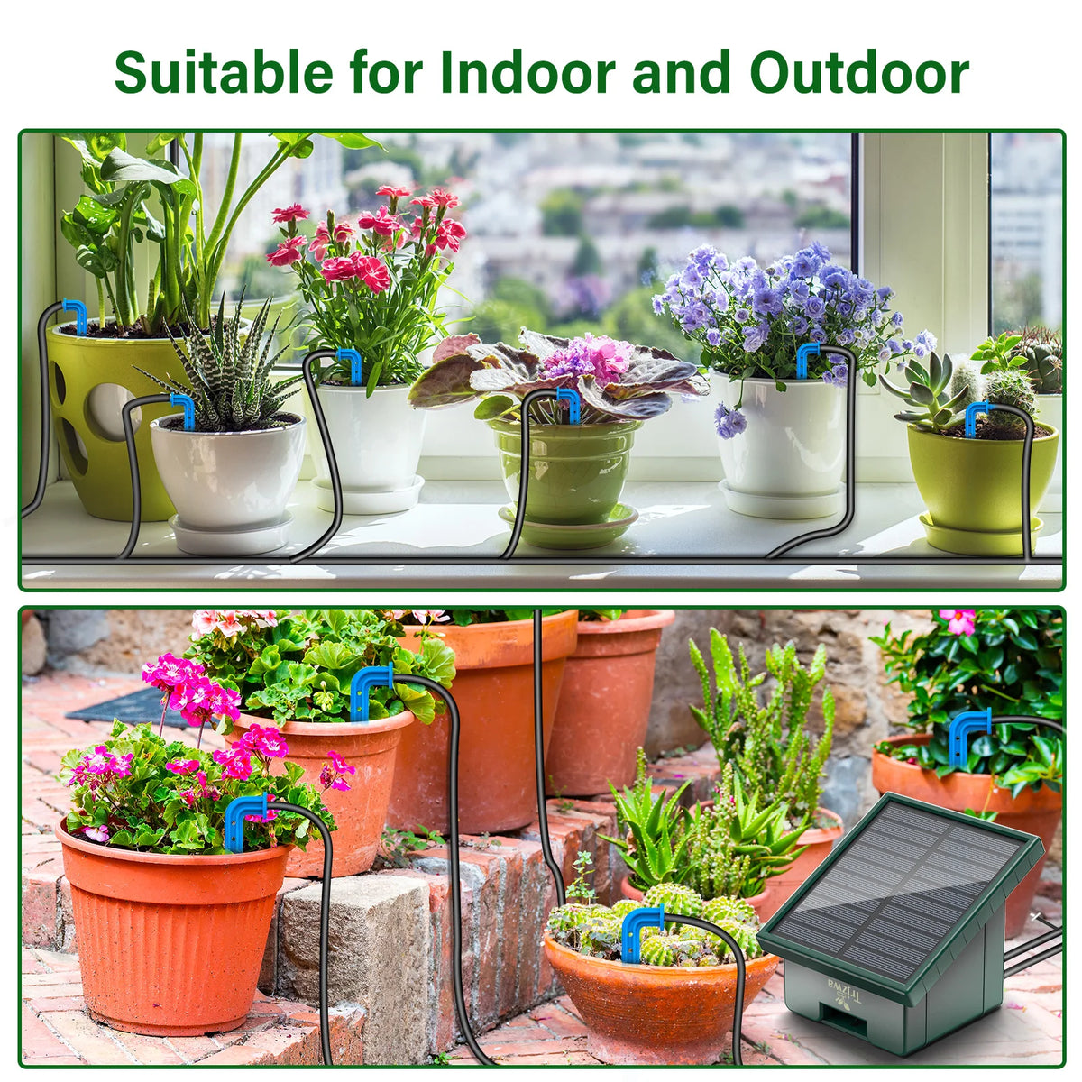 Sistema de irrigação solar, sistema de rega automático com 300 programas de rega, kit de rega para jardim com mangueira de 10m e 10 pontas de gotejamento, etc., adequado para vegetais/plantas em vasos/árvores frutíferas