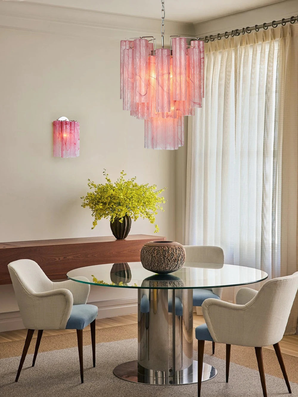 Lustre de Vidro Murano Coleção Blue Eyes 2026, Luminária Suspensa para Sala de Estar
