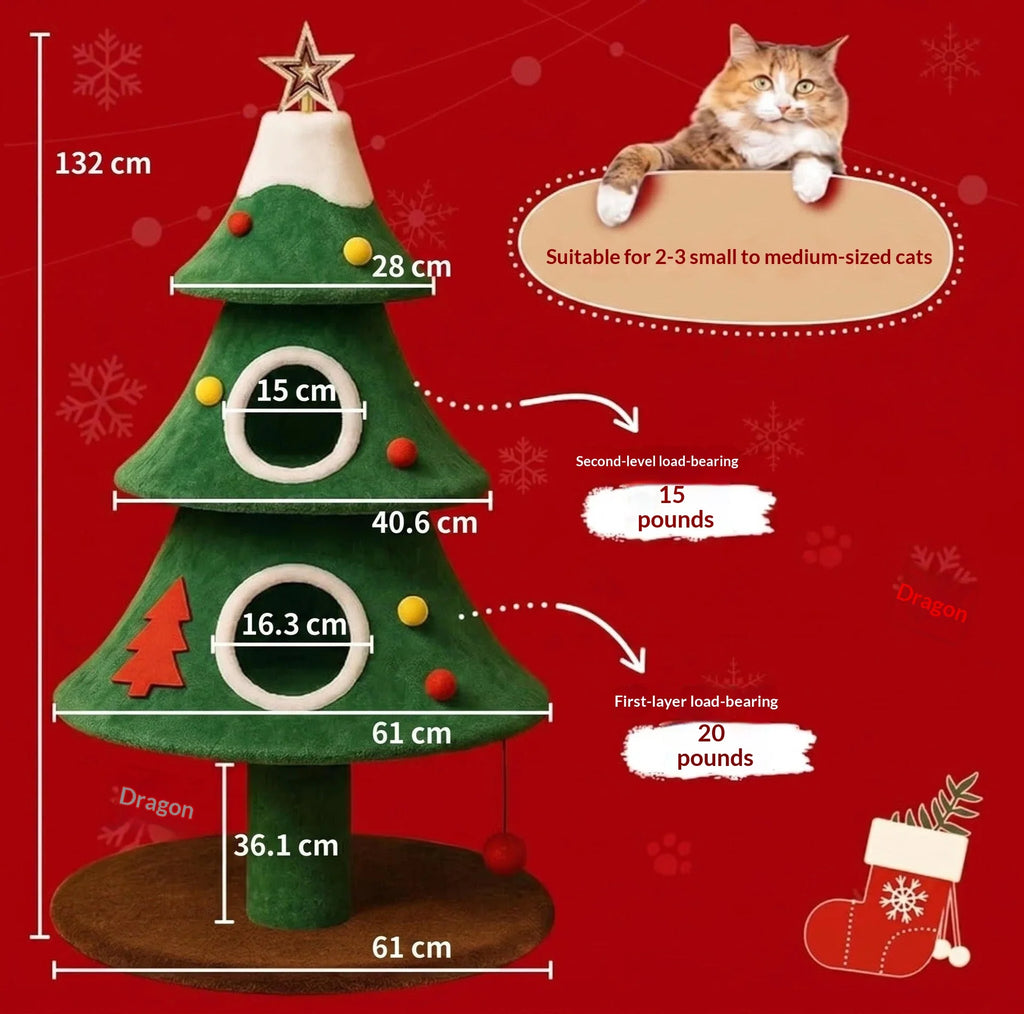 Torre Grande de Árvore de Natal com Cama em Forma de Caverna, Poste Arranhador de Sisal, Brinquedo para Todas as Estações