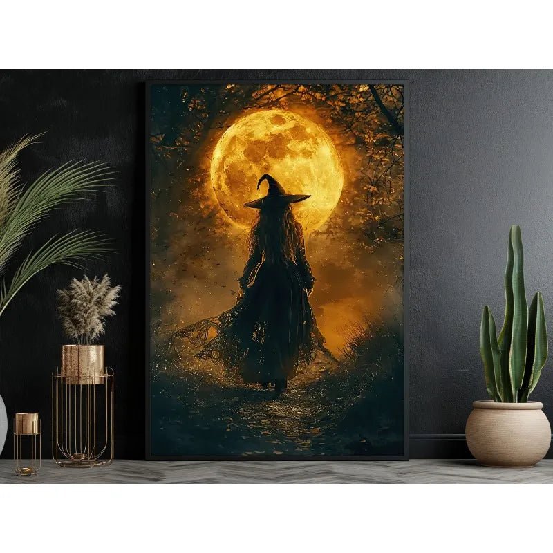 Pôster de Decoração de Parede de Halloween: Bruxa Sombria no Bosque com Flores - Impressão em Tela Sem Moldura para Decoração Festiva de Casa - Kasa & Pet