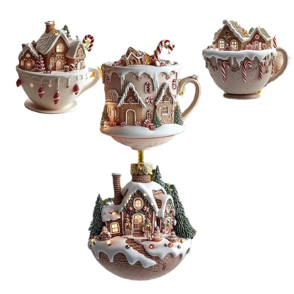 Decorações de árvore de natal 2d acrílico plano casa quente pequena xícara de café pendurado pingente ornamentos ano novo decoração de festa em casa