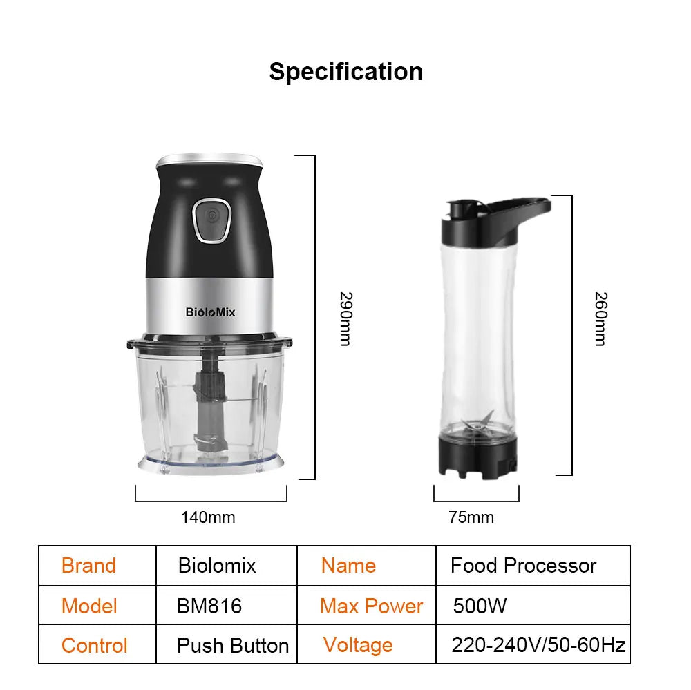 Alta Velocidade Multi Função 500W Processador de Alimentos Meat Grinder Portátil Pessoal Mini Liquidificador Mixer Juicer Moedor Seco 800ml Chopper