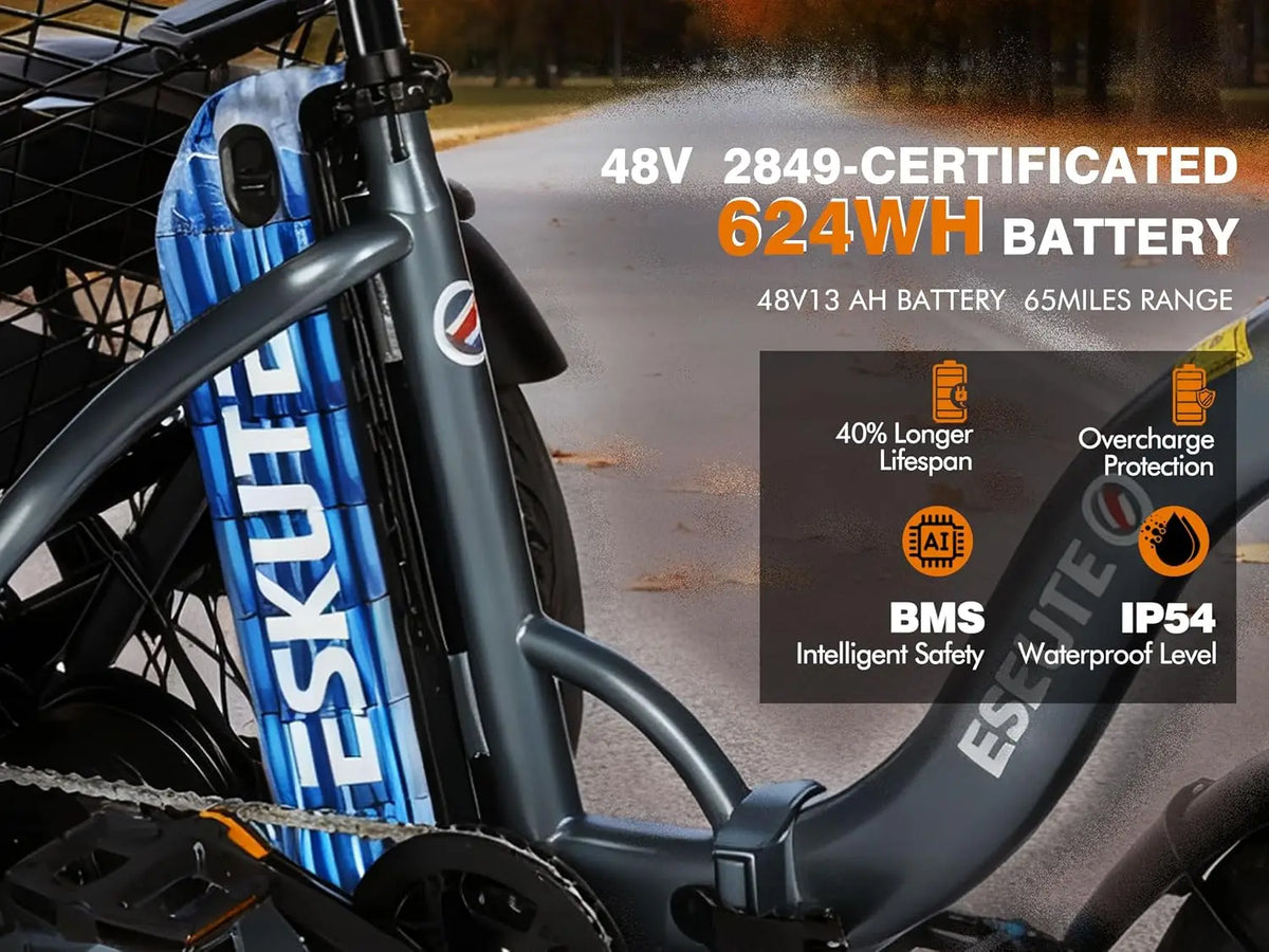 Peak 1200W Folding Electric Trike 18x3.0 Fat Tire 624Wh Battery Step-Thru 3 Wheel Ebike 65 Miles 18 MPH Adults, Customized