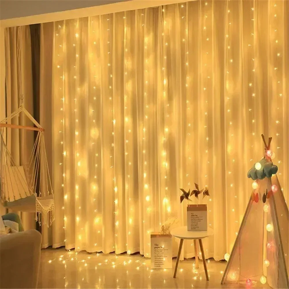 Ano novo 2026 lâmpada luzes de natal led fada string cortina luzes 8 modo remoto usb festão decoração natal para casa férias