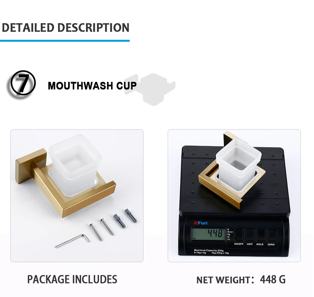 Conjunto de acessórios de banheiro dourado escovado, suporte de escova de vaso sanitário, suporte de papel higiênico, barra de toalha, cabide, gancho, saboneteira, hardware