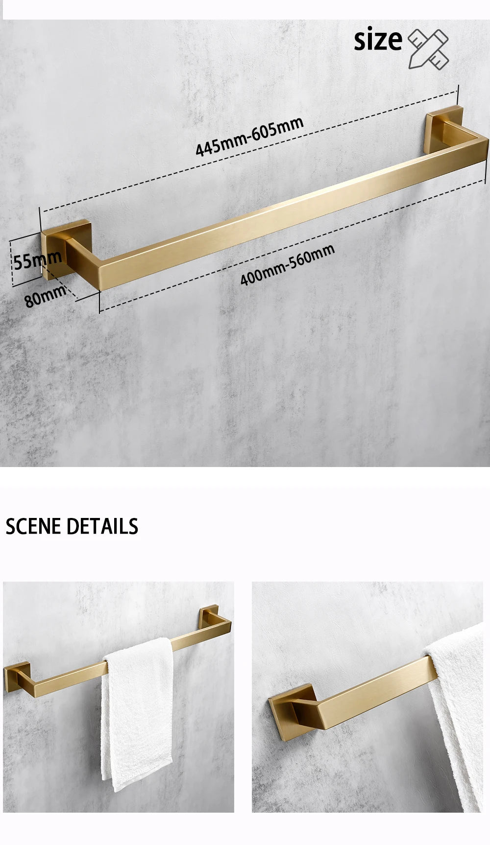 Conjunto de acessórios de banheiro dourado escovado, suporte de escova de vaso sanitário, suporte de papel higiênico, barra de toalha, cabide, gancho, saboneteira, hardware