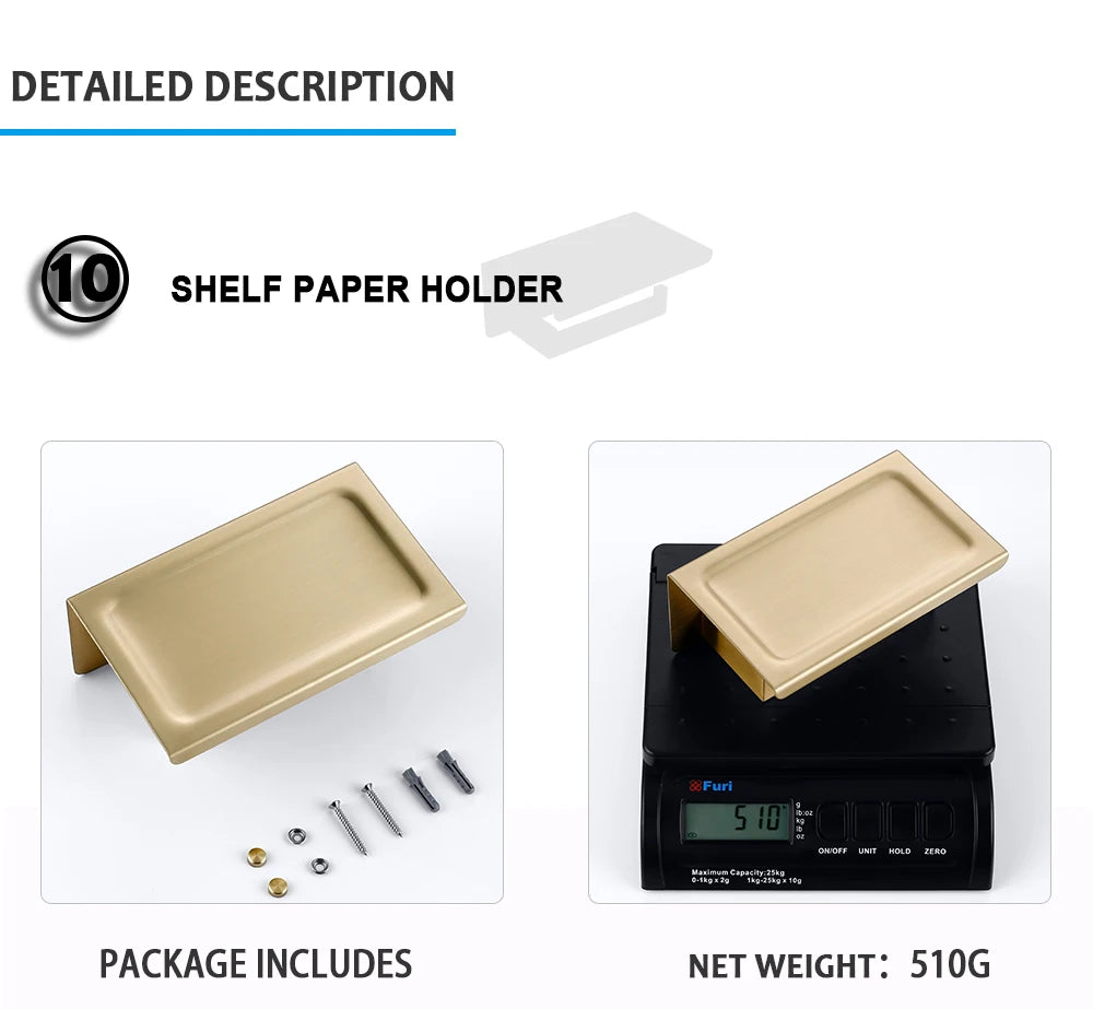Conjunto de acessórios de banheiro dourado escovado, suporte de escova de vaso sanitário, suporte de papel higiênico, barra de toalha, cabide, gancho, saboneteira, hardware