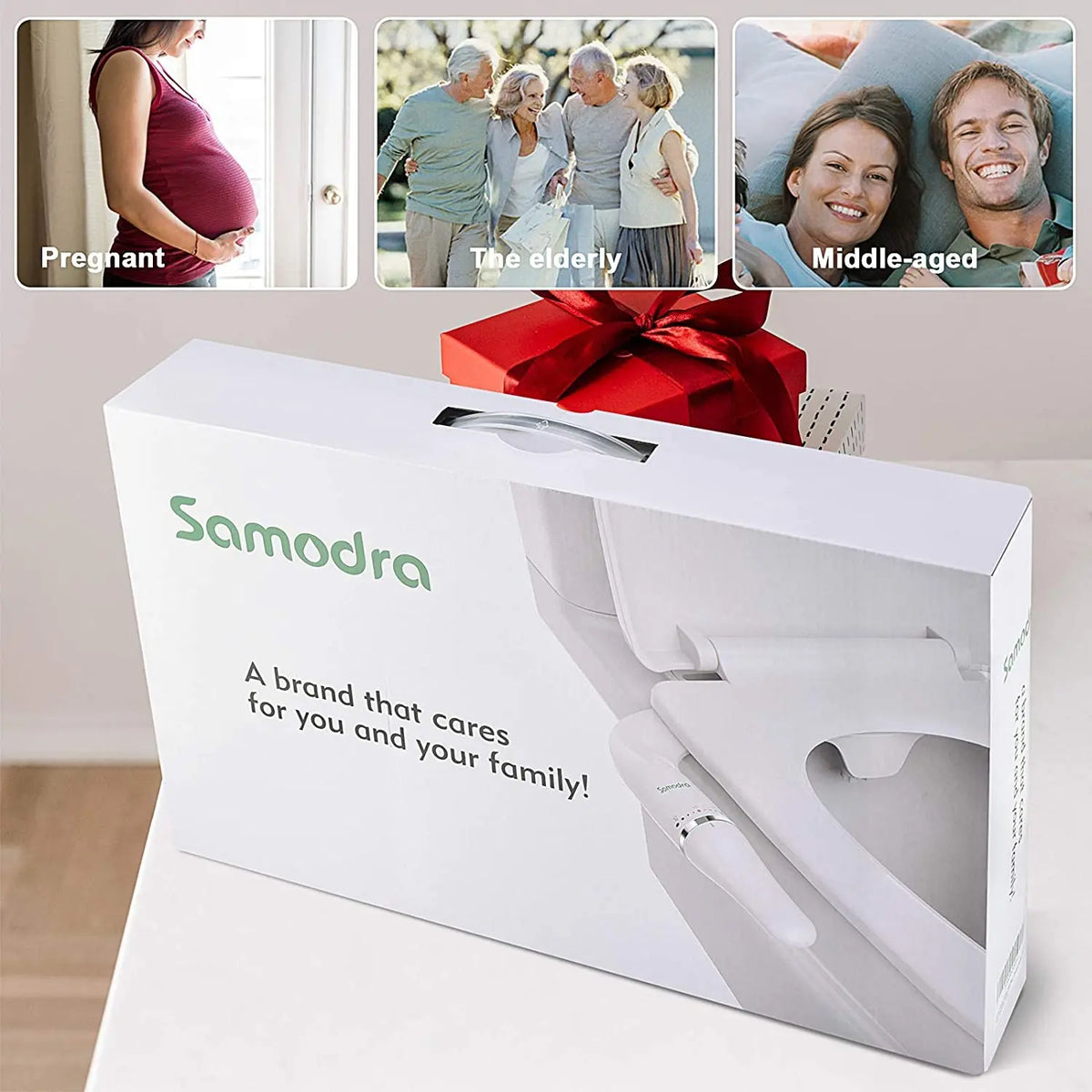 SAMODRA Bidé de vaso sanitário ultrafino, acessório de assento de vaso sanitário com entrada de latão, pressão de água ajustável, chuveiro higiênico de banheiro