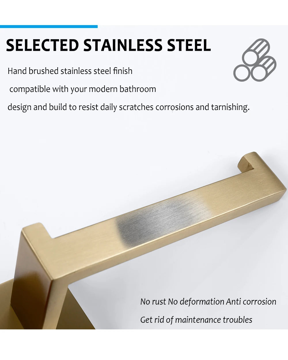 Conjunto de acessórios de banheiro dourado escovado, suporte de escova de vaso sanitário, suporte de papel higiênico, barra de toalha, cabide, gancho, saboneteira, hardware