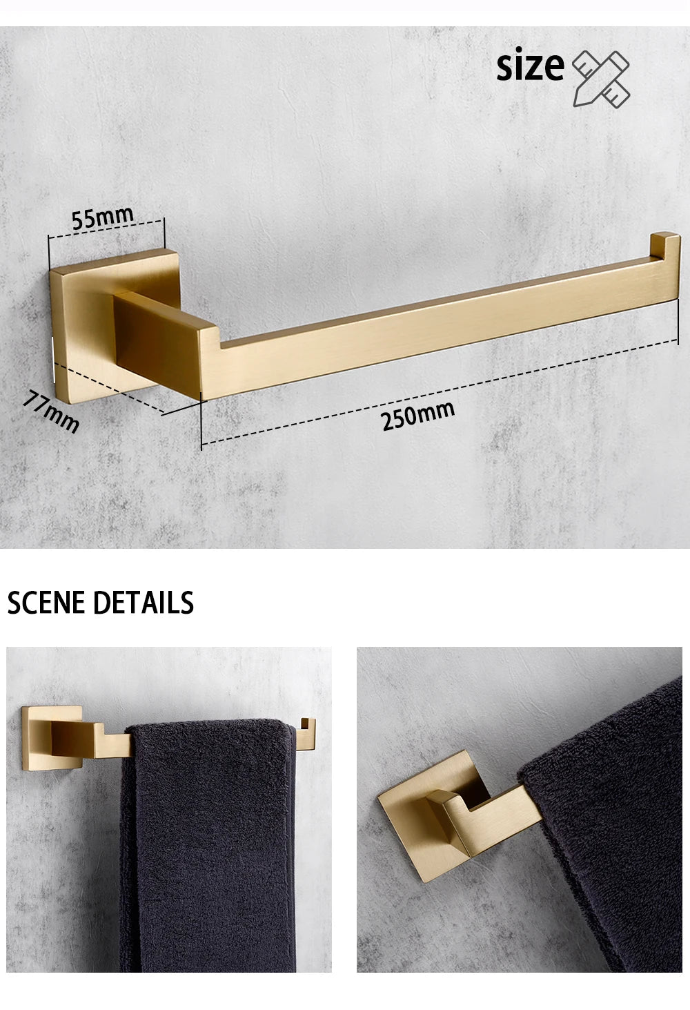 Conjunto de acessórios de banheiro dourado escovado, suporte de escova de vaso sanitário, suporte de papel higiênico, barra de toalha, cabide, gancho, saboneteira, hardware