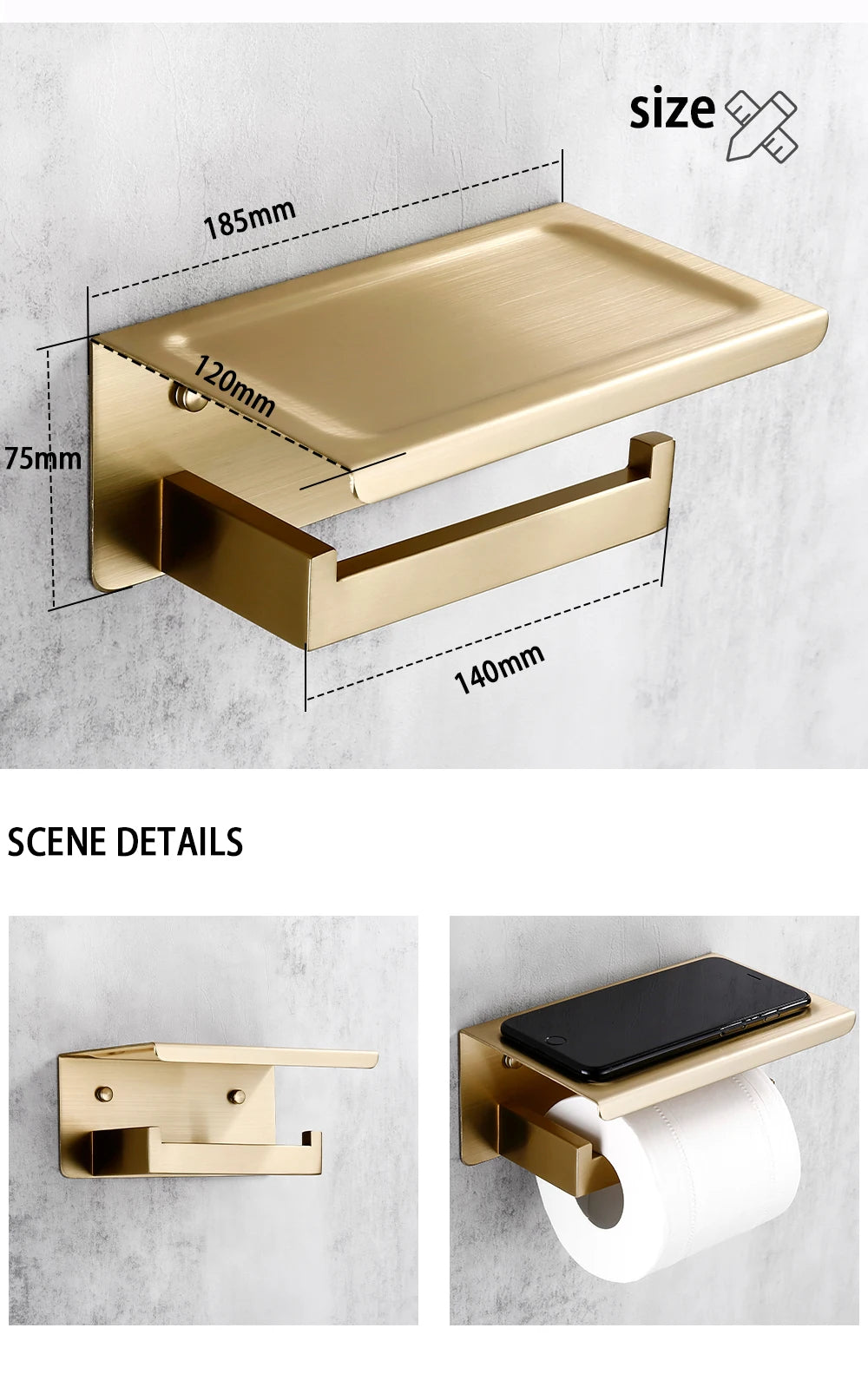 Conjunto de acessórios de banheiro dourado escovado, suporte de escova de vaso sanitário, suporte de papel higiênico, barra de toalha, cabide, gancho, saboneteira, hardware
