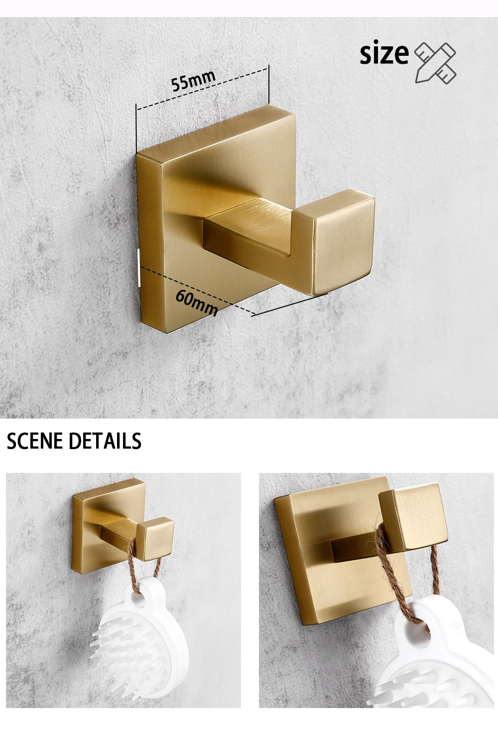 Conjunto de acessórios de banheiro dourado escovado, suporte de escova de vaso sanitário, suporte de papel higiênico, barra de toalha, cabide, gancho, saboneteira, hardware