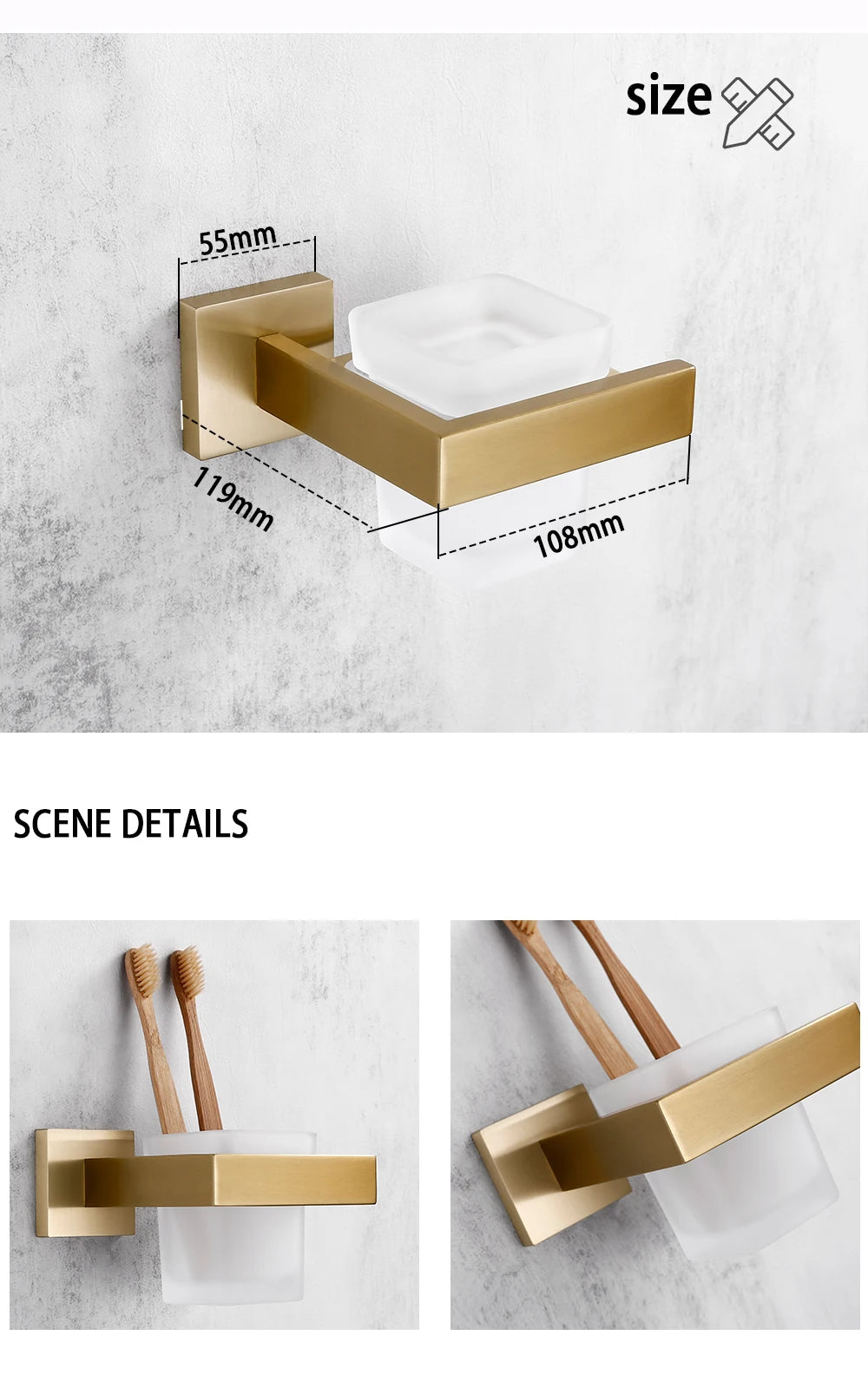 Conjunto de acessórios de banheiro dourado escovado, suporte de escova de vaso sanitário, suporte de papel higiênico, barra de toalha, cabide, gancho, saboneteira, hardware