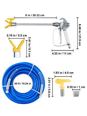 Kit de mangueira de spray de tinta mal ventilada SucceBuy 50 pés 3600 psi tubo de fibra de alta pressão pólo de haste de 8 polegadas incluindo 517 ponta e proteção de ponta