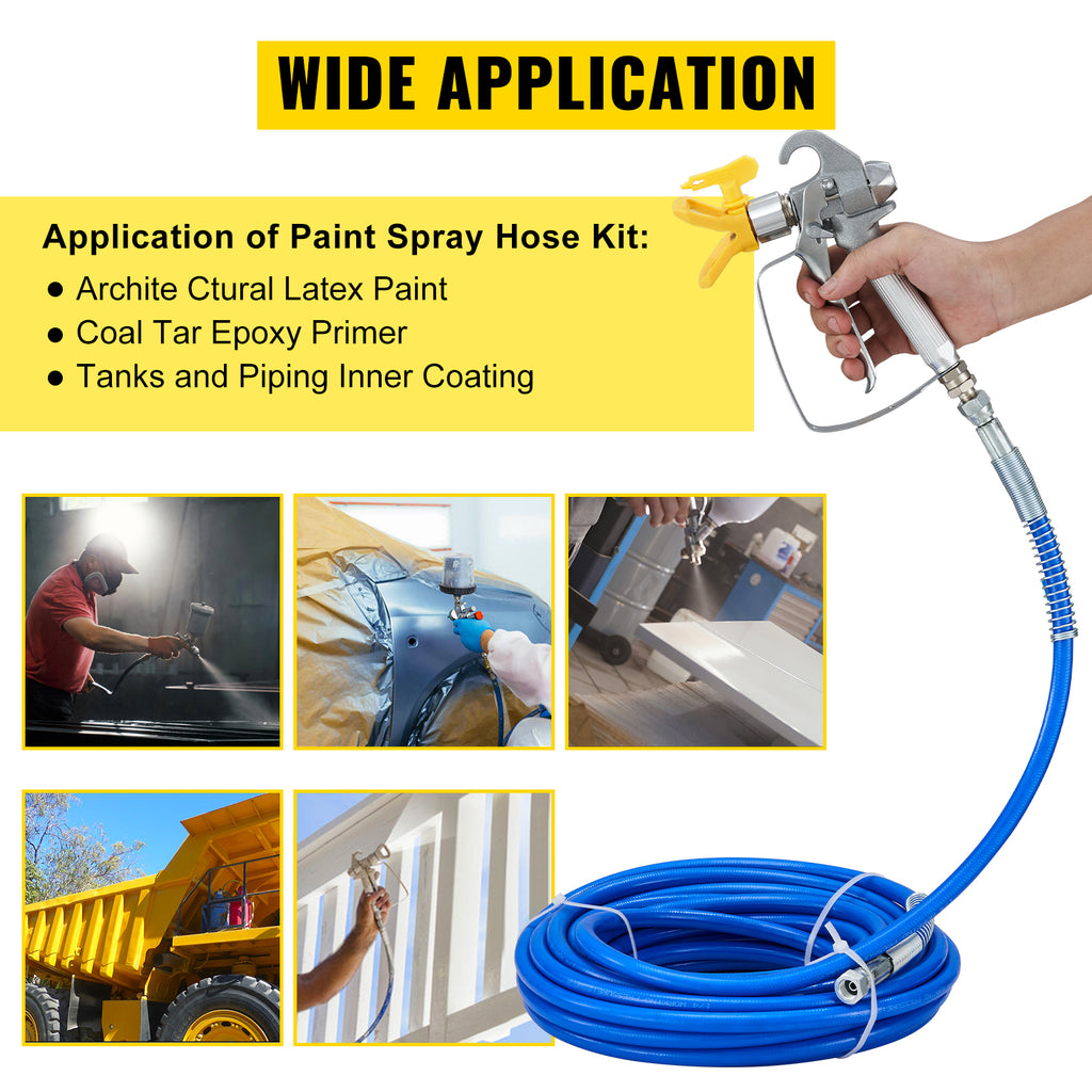 Kit de mangueira de spray de tinta mal ventilada SucceBuy 50 pés 3600 psi tubo de fibra de alta pressão pólo de haste de 8 polegadas incluindo 517 ponta e proteção de ponta