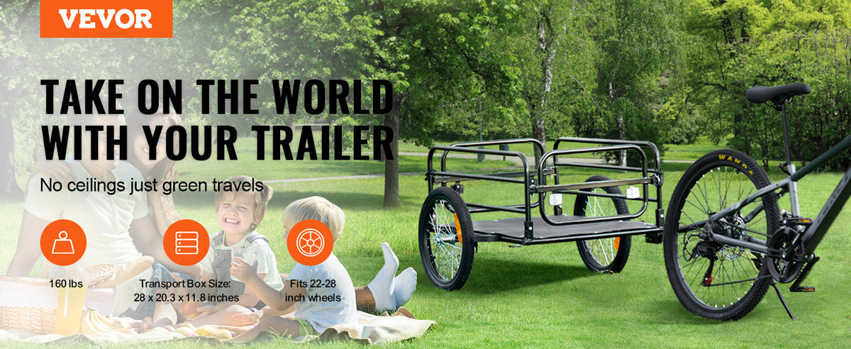 SucceBuy Carrinho de vagão dobrável para bicicleta, trailer de carga de bicicleta de 160 libras com engate universal, armazenamento compacto, adequado para rodas de bicicleta de 22 "-28"