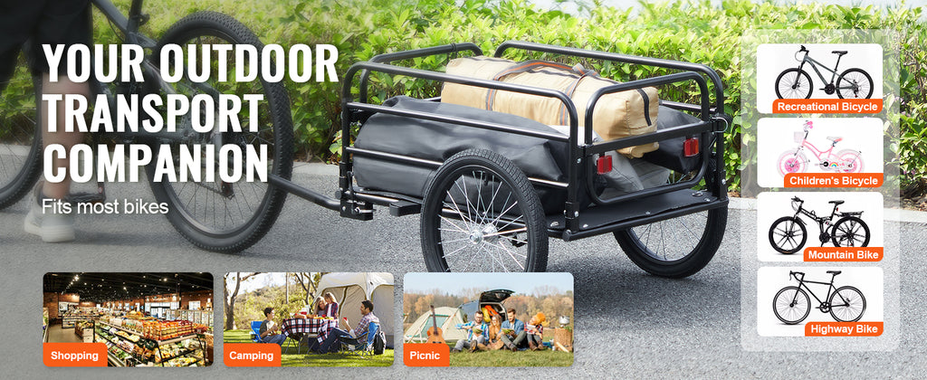 SucceBuy Carrinho de vagão dobrável para bicicleta, trailer de carga de bicicleta de 160 libras com engate universal, armazenamento compacto, adequado para rodas de bicicleta de 22 "-28"