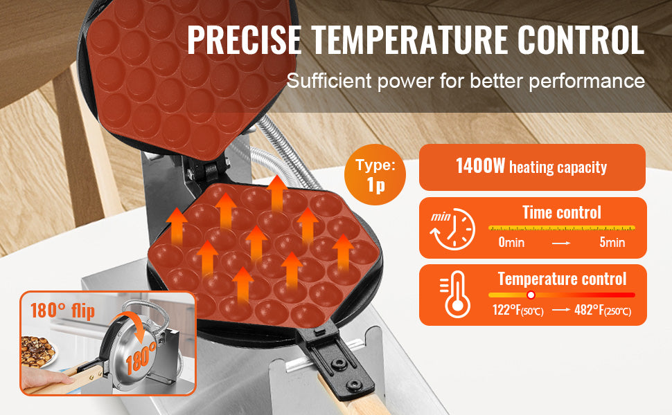 SucceBuy Máquina comercial de waffle com bolhas de ovo 1400W antiaderente em aço inoxidável com 180 °   2 panelas giratórias e alças de madeira