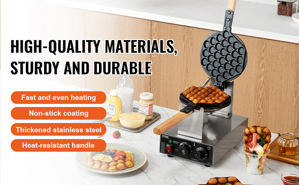 SucceBuy Máquina comercial de waffle com bolhas de ovo 1400W antiaderente em aço inoxidável com 180 °   2 panelas giratórias e alças de madeira