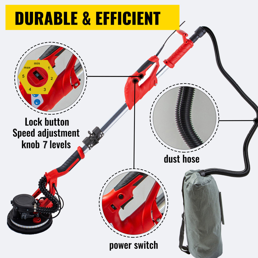 SucceBuy 850W Lixadeira para drywall Velocidade variável 800-1750 RPM Lixadeira elétrica para drywall Lixadeira dobrável com alça de telescópio