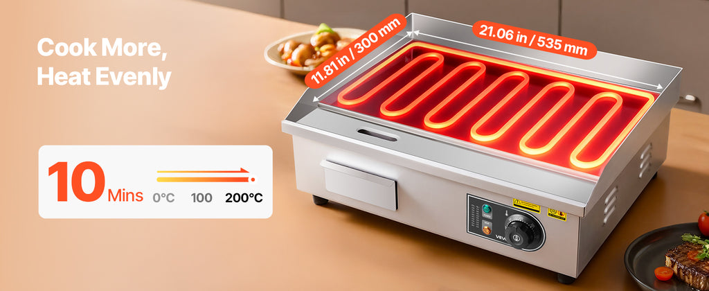 Chapa Elétrica Comercial SucceBuy 50-300 ° Controle de temperatura ajustável C, grelha superior plana de bancada de aço inoxidável para bife, panc