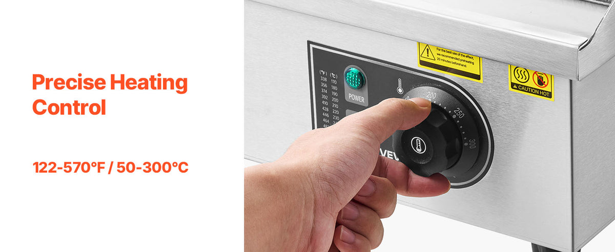 Chapa Elétrica Comercial SucceBuy 50-300 ° Controle de temperatura ajustável C, grelha superior plana de bancada de aço inoxidável para bife, panc