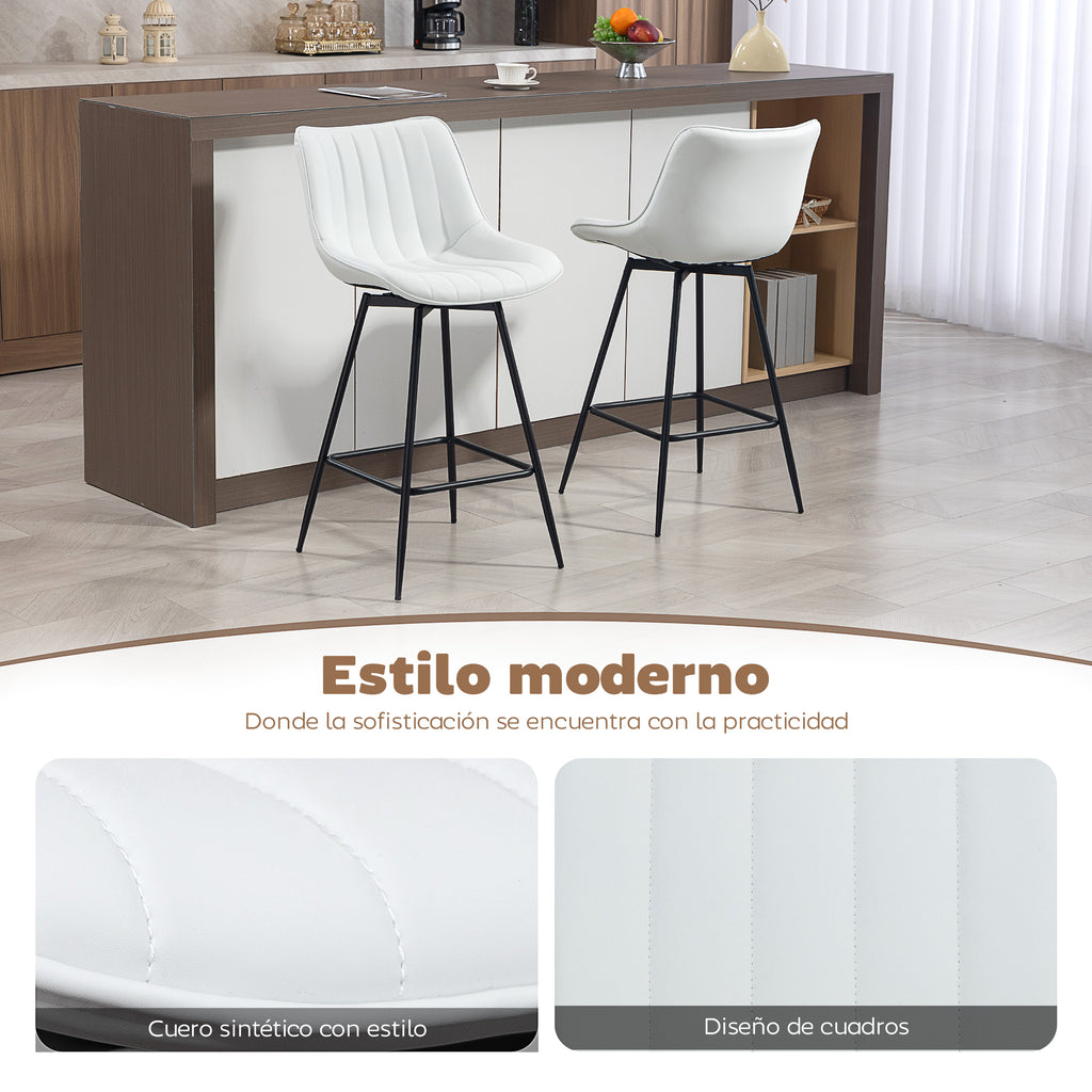 Conjunto Homcom com 2 Banquetas Giratórias, Banquetas Altas para Cozinha com Encosto Curvo e Apoio para os Pés, Estofadas em PU