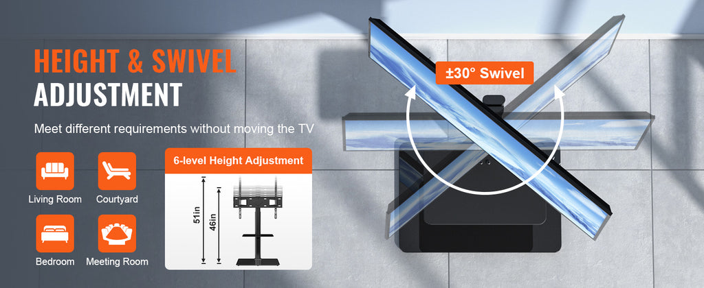 SucceBuy Suporte de TV giratório alto para TV de 32-65/70 polegadas com altura ajustável Suporte de TV portátil para piso Max VESA 600 x 800 mm