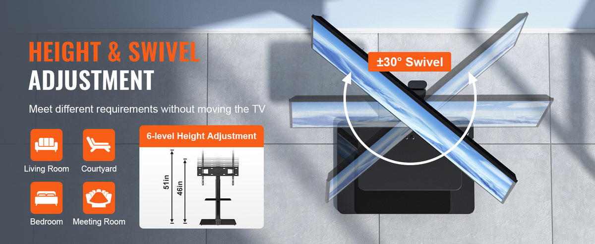 SucceBuy Suporte de TV giratório alto para TV de 32-65/70 polegadas com altura ajustável Suporte de TV portátil para piso Max VESA 600 x 800 mm