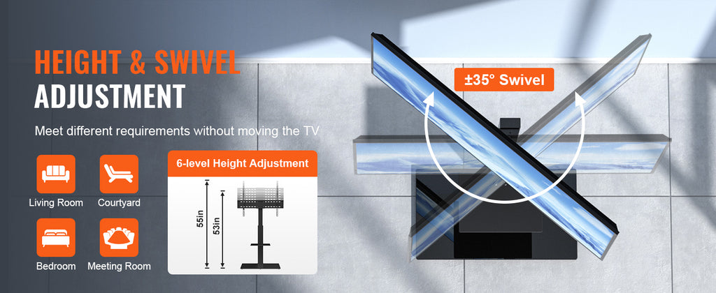 SucceBuy Suporte de TV giratório alto para TV de 32 a 85 polegadas Suporte de TV portátil com altura ajustável Max VESA 600 x 800 mm