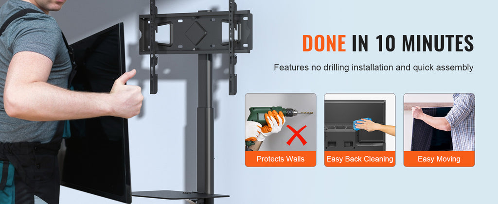 SucceBuy Suporte de TV giratório alto para TV de 32-65/70 polegadas com altura ajustável Suporte de TV portátil para piso Max VESA 600 x 800 mm