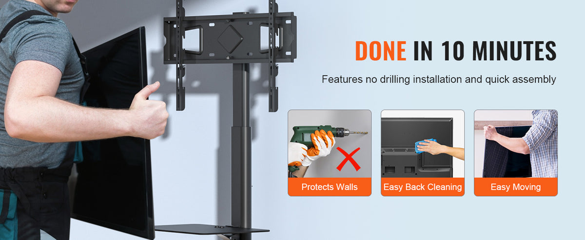 SucceBuy Suporte de TV giratório alto para TV de 32-65/70 polegadas com altura ajustável Suporte de TV portátil para piso Max VESA 600 x 800 mm