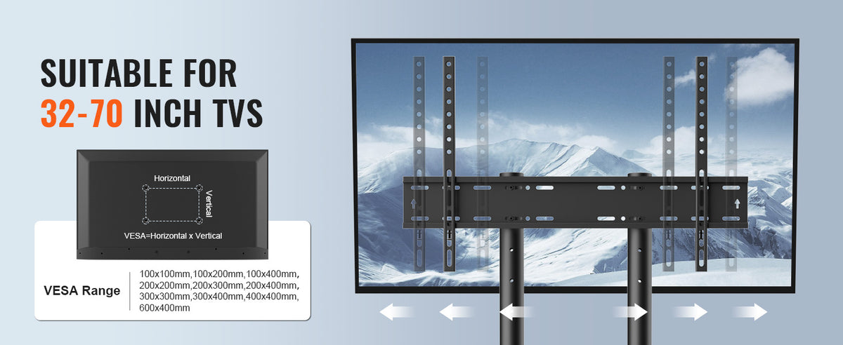 SucceBuy Suporte de TV móvel Suporte de TV com altura ajustável com rodas Bandeja dupla para dispositivos audiovisuais Suporte de TV rolante para quarto